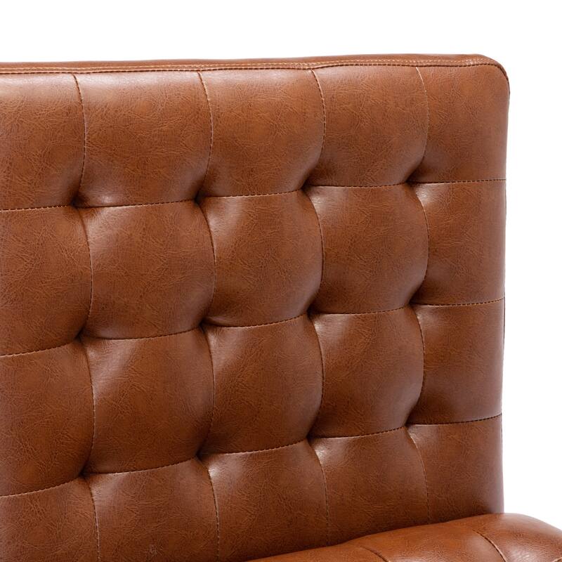 Cognac & Dark Espresso Upholstered Accent Chair - Contemporary Straight Chair with Wooden Frame