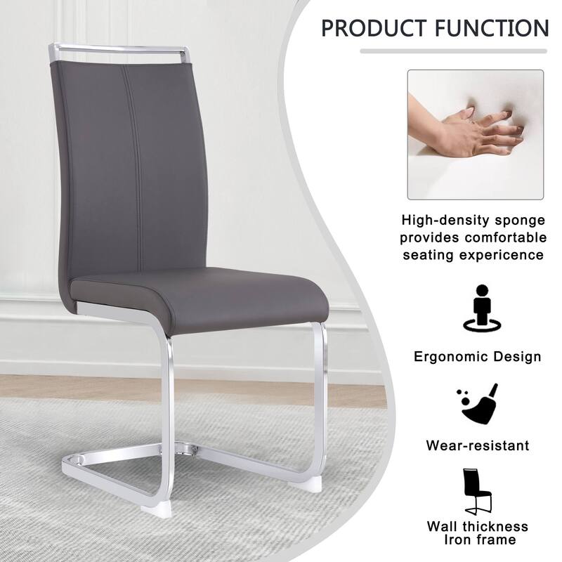 Modern PU Faux Leather High Back Dining Chairs with C-shaped Tube Chrome Metal Legs for Multiple Rooms