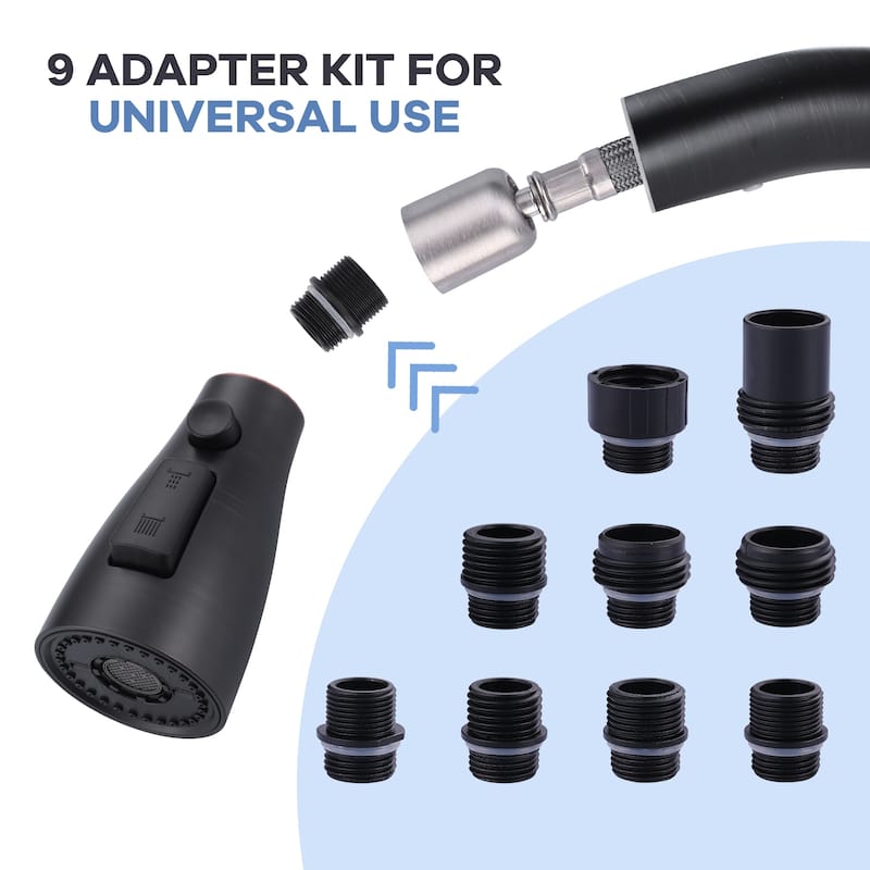 WOWOW 1/2 in. Kitchen Faucets Head with 3-Spray Modes and 9 Adapters