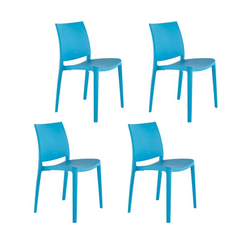 Set of Four Blue Heavy Duty Plastic Outdoor Stacking Dining Chairs