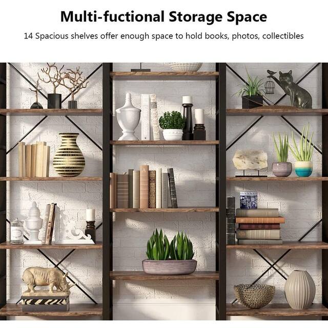 Large Triple Wide 5-Shelf Etagere Bookcase