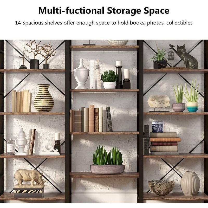 Large Triple Wide 5-Shelf Etagere Bookcase