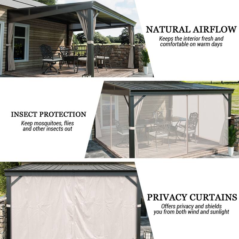 Wall-Mounted Hardtop Gazebo with Aluminum Frame