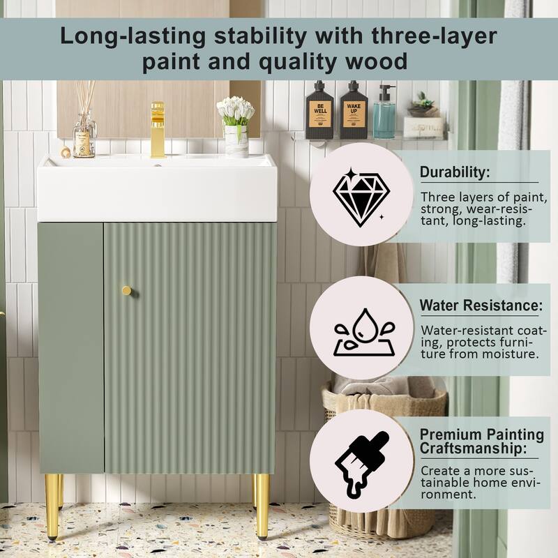 21.6" Bathroom Vanity With Combo Cabinet, Bathroom Storage Cabinet Featuring Single Ceramic Sink And Left Side Storage