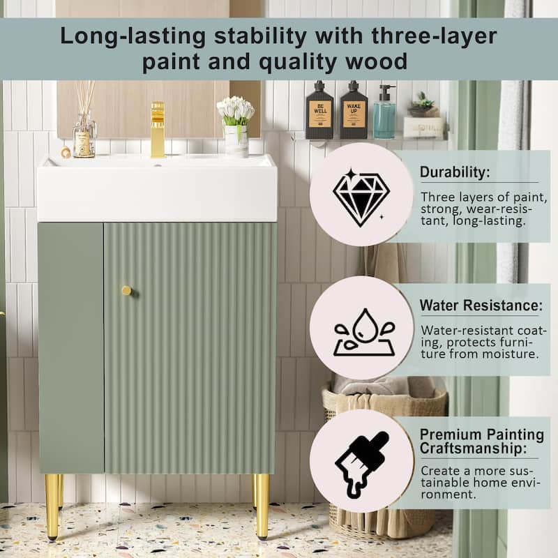 Roomfitters 21.6" Bathroom Vanity with Ceramic Sink, Combo Storage Cabinet with Left Side Organizer