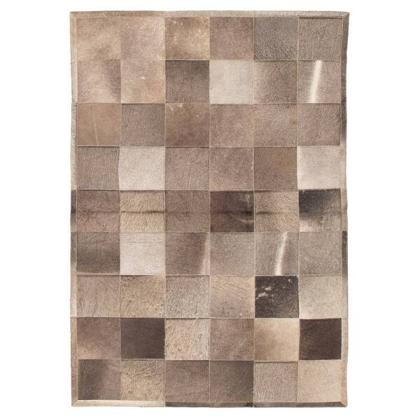 slide 1 of 9, ECARPETGALLERY Handmade Cowhide Patchwork Grey Leather Rug - 4'1 x 6'1 Grey - 4'1 x 6'1