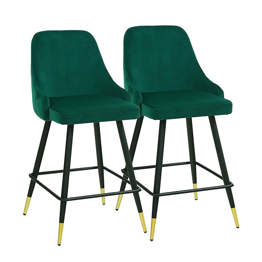 Set of 2 Bar Stools Velvet Counter Height Stools Green 19x39.2