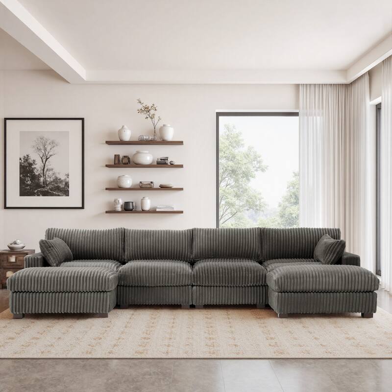 Modren Plush Oversized Modular Sectional Sofa Set with Chaise&Ottoman.