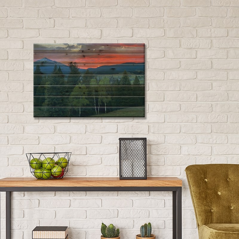 Sunset View From The Cabin Print On Wood by Anna Coppel - Multi-Color