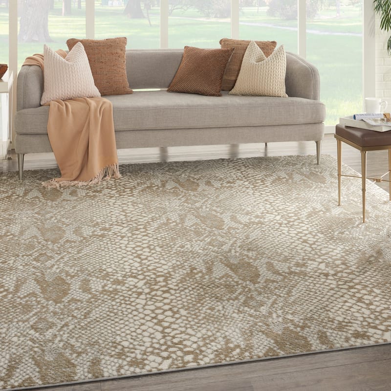 Nourison Solace All-Over Modern Snake Print Area Rug - 8' x 10' - Ivory Beige - Runner/Rectangle