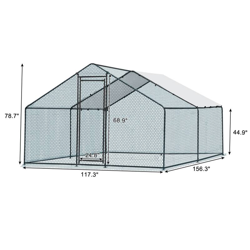 13x10 ft Metal Chicken Coop with Walk-In Run and Waterproof Cover