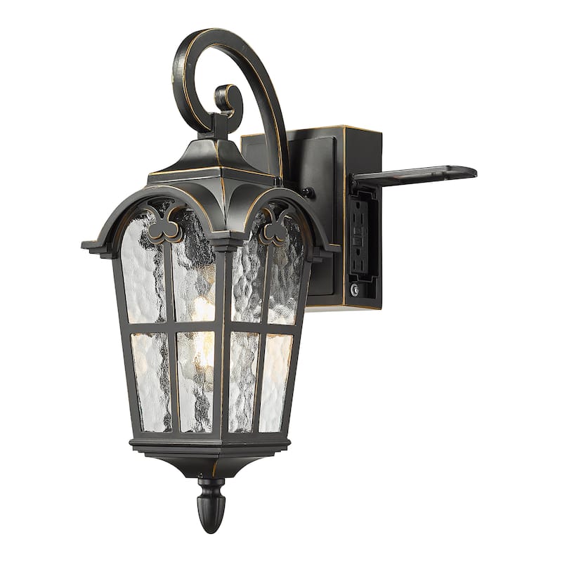 1-light Outdoor Wall Lantern,Wall Sconce with Water Ripple Glass, Black Finish