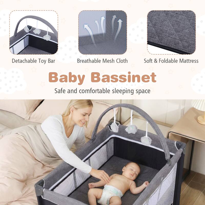 Gymax 3 in 1 Pack & Play w/ Toy Bar Diaper Changing Table w/ Safety