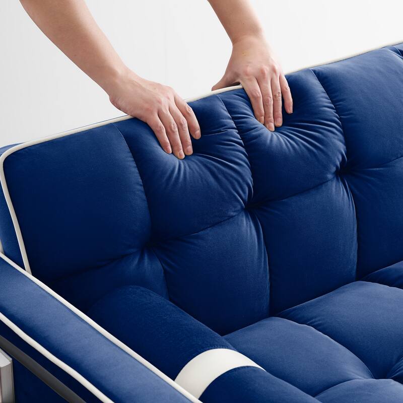Velvet Convertible 55'' 2-Seater Sleeper Sofa with Pull-Out Bed, Adjustable Recline, Side Pockets, and Phone Holder