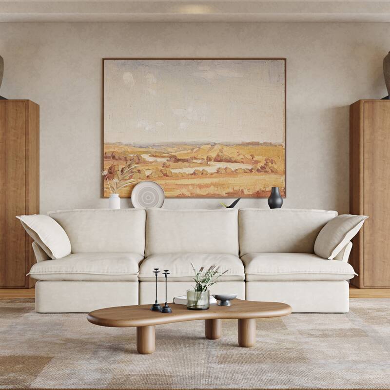 Modern Down Filled Upholstered Sectional Sofa -3 piece - Beige