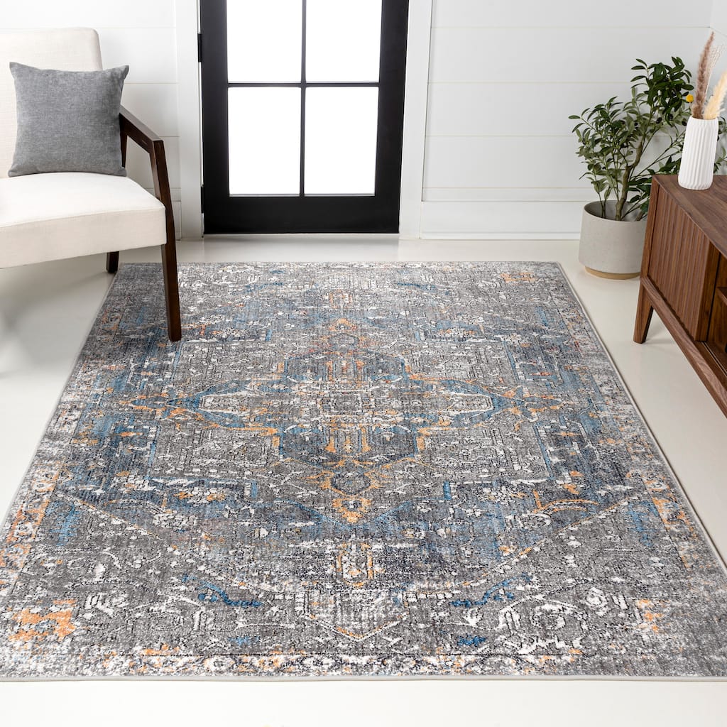 Maras Vintage Medallion Gray/Mustard/Turquoise Area Rug