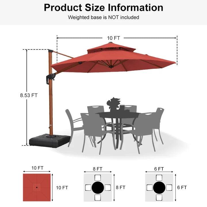 PURPLE LEAF Double Top10/11/12/13ft Round Patio Cantilever Umbrella in Wood Color