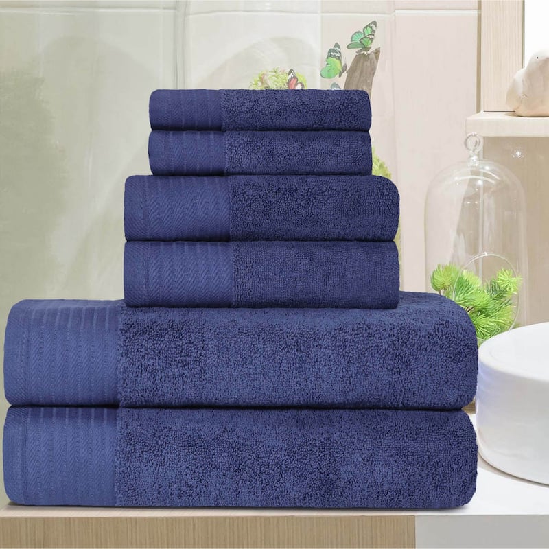 Turkish Cotton 6 Piece Herringbone Solid Towel Set by Superior - Navy Blue