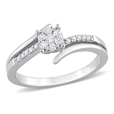 Miadora 1/5ct TDW Diamond Floral Cluster Ring in 14k White Gold