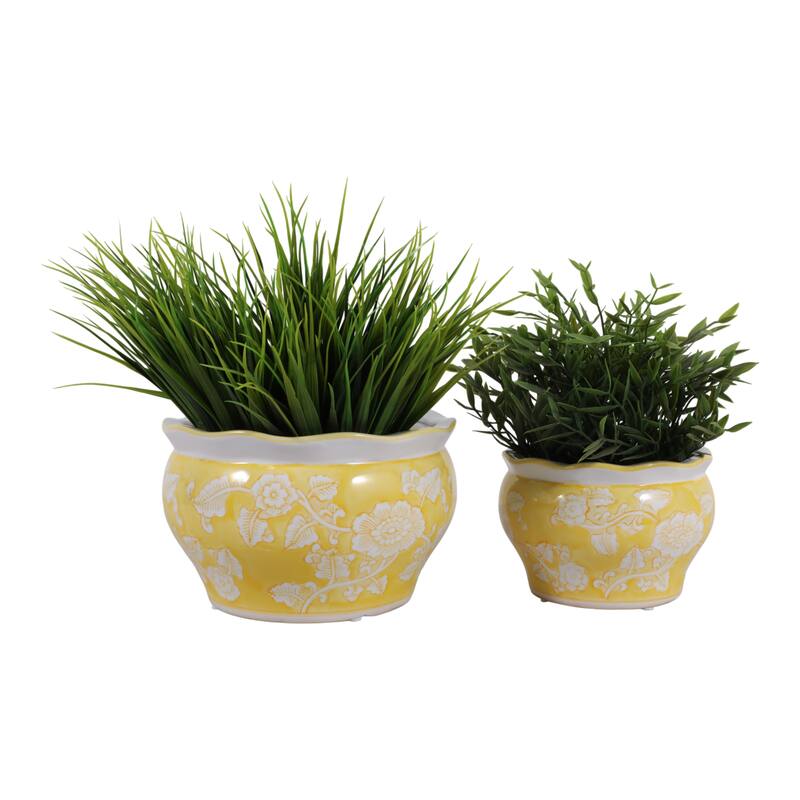 Traditional Ceramic Chinoiserie Planters - Set of 2