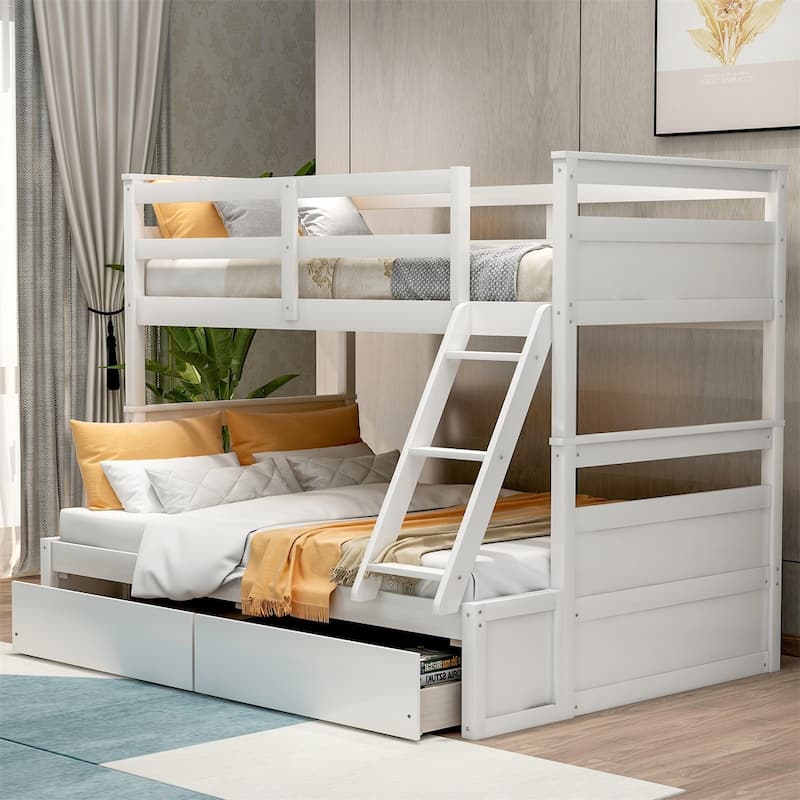 Merax Twin over Full Bunk Bed with 2 Storage Drawers - White