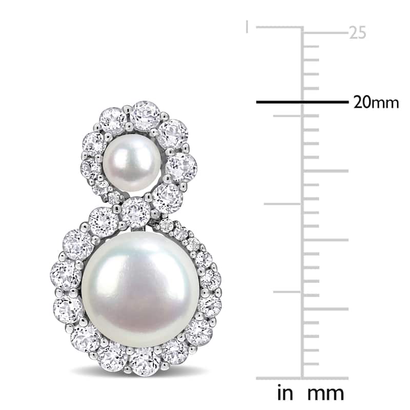 Miadora Cultured Freshwater Pearl 2ct TGW White Topaz Drop Earrings in Sterling Silver