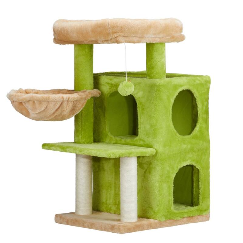 Yellow & Green Cat Tree with Large Padded Perch