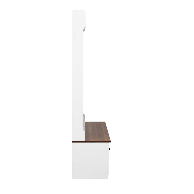 White-Brown MDF Hall Tree with Bench, Shelves and Drawer Storage - 58.8'' W x 17.7'' D x 76.7'' H