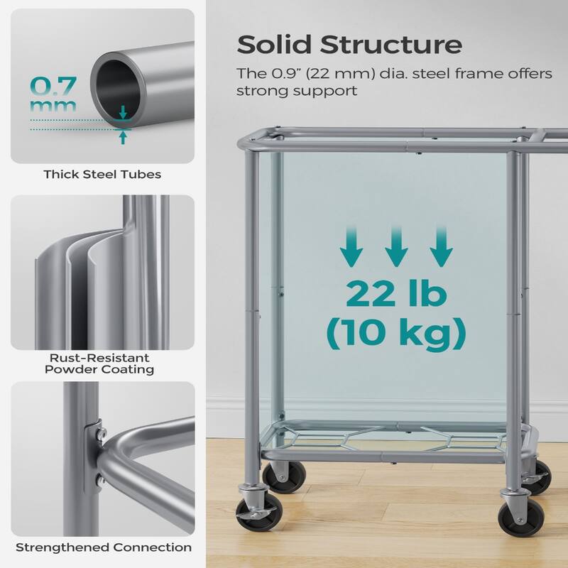 Narrow Rolling Laundry Bin with Brake Wheels Tall Hamper with Tear-Resistant Removable Bag - 90L (24.4 x 11.4 x 31.8 Inches)