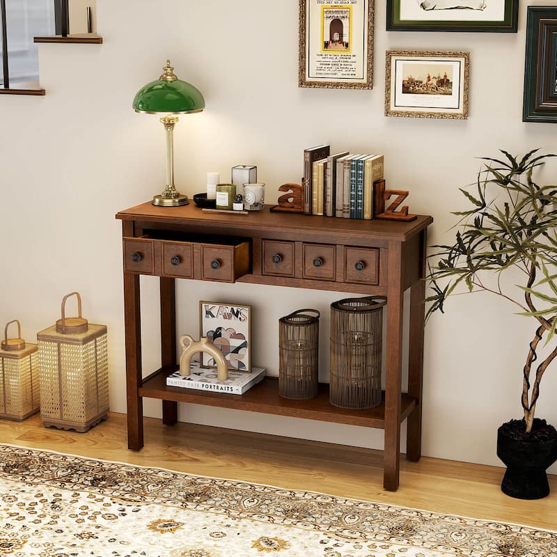 Costway Console Table 38" Narrow Accent Sofa Table with 2 Drawers & - Espresso - See Details