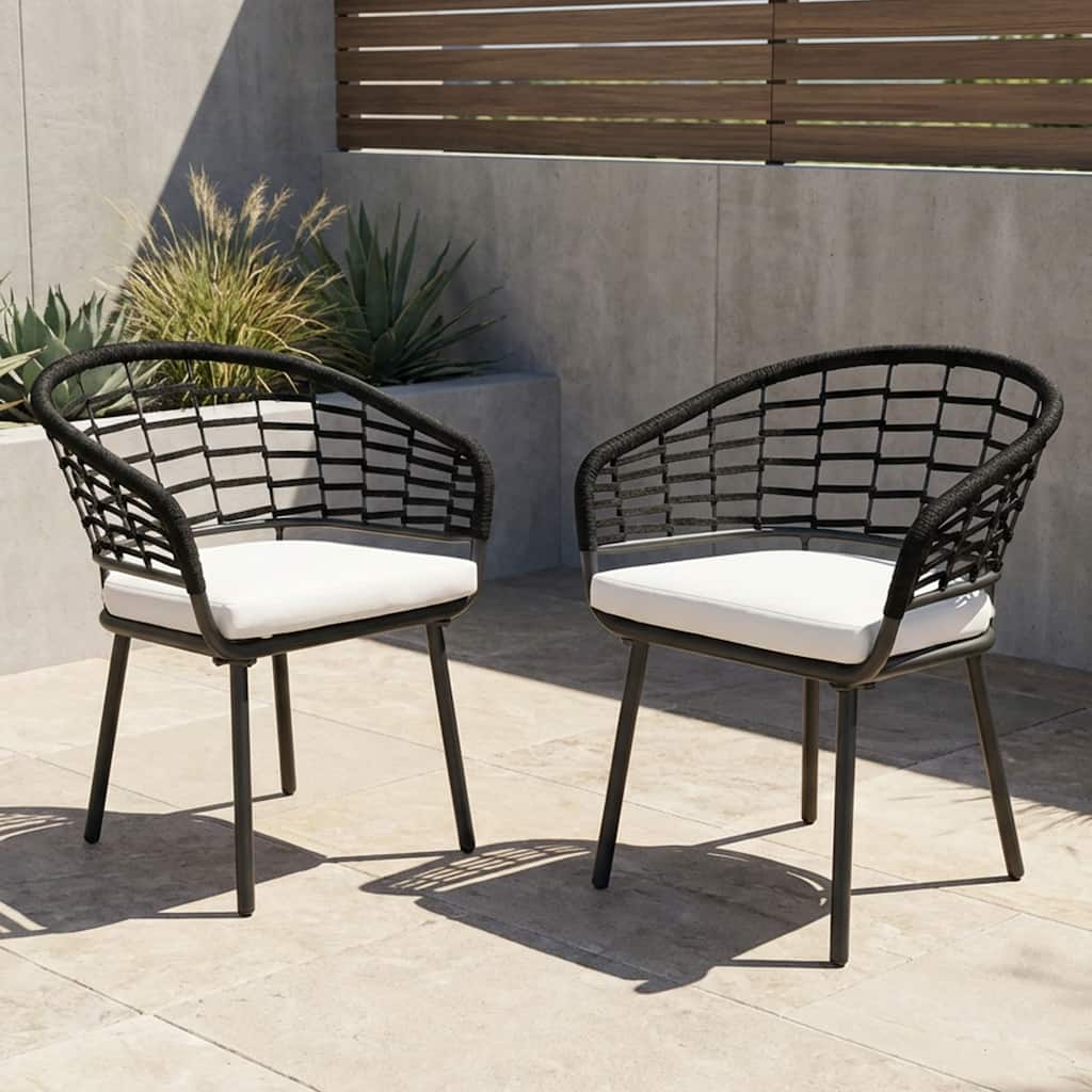Nuu Garden Outdoor Patio Woven Rope Metal Chairs with 2.4" Thick Cushions