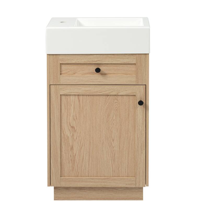 18.5"Bathroom Vanity with Resin Sink, MDF Cabinet with Adjustable Shelf, Wood Grain Melamine Finish, Reversible Door