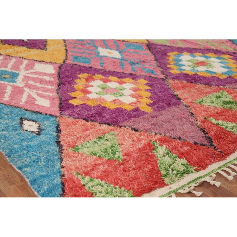 Colorful Trellis Moroccan Area Rug Handmade Geometric Wool Carpet - 7'7" x 11'0"