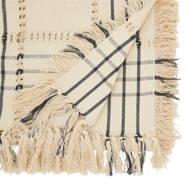 Plaid Hemstitch Table Runner with Fringe - 16"x72"