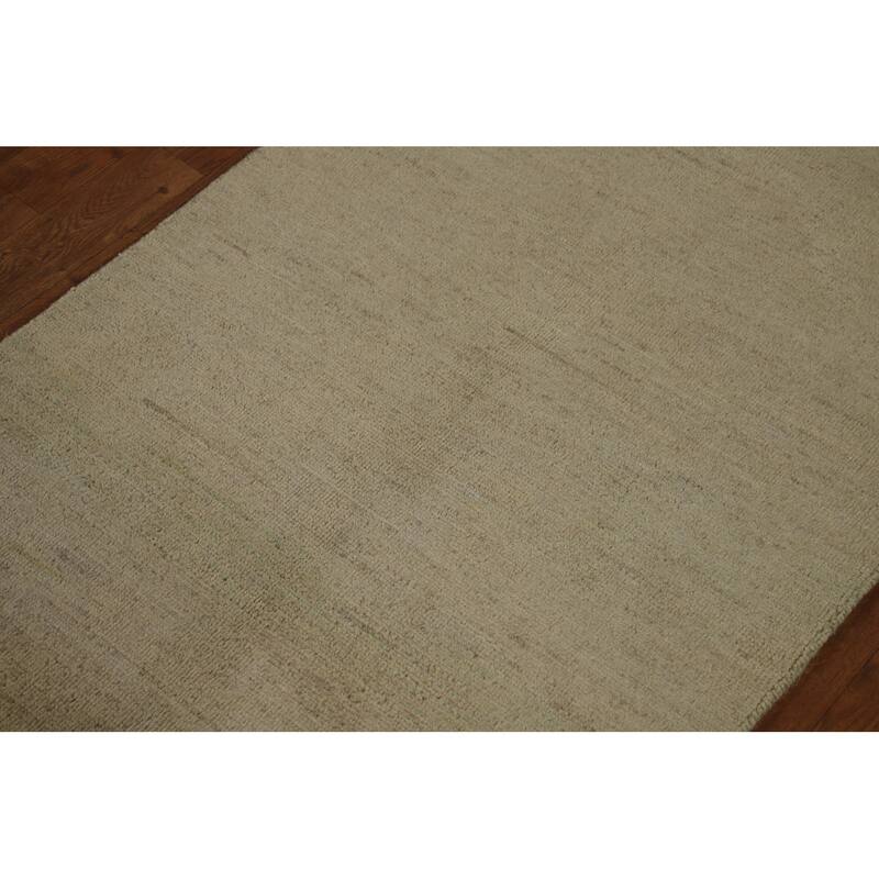 Muted Green & Gold Modern Gabbeh Runner Rug Handmade Wool Carpet - 2'7" x 9'6"