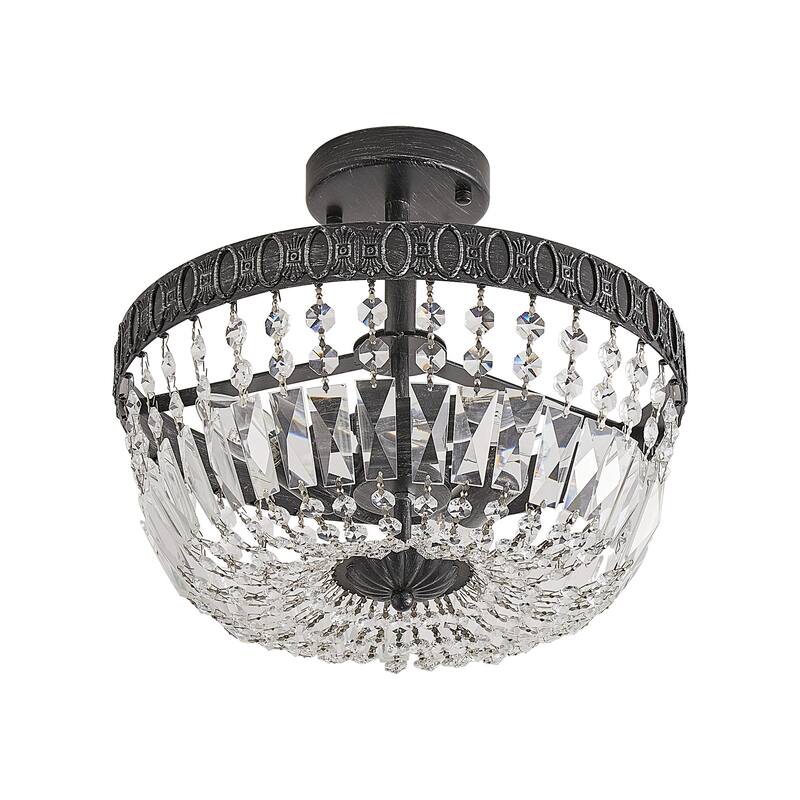Black Industrial 3-Light Crystal Semi-Flush Mount Chandelier
