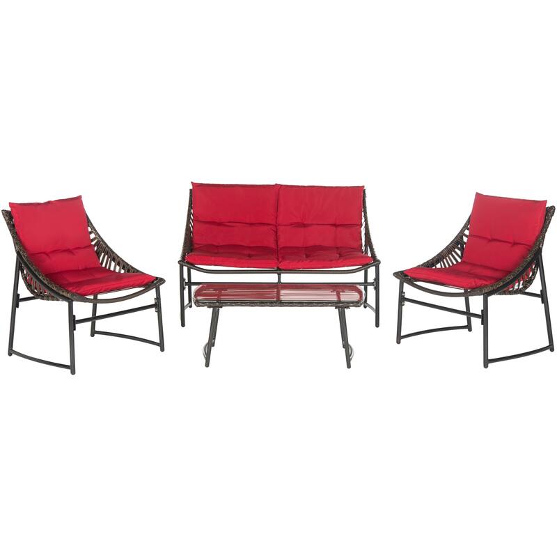 SAFAVIEH Outdoor Hildrun Rattan 4-Piece Set - 28W x 30D x 50H