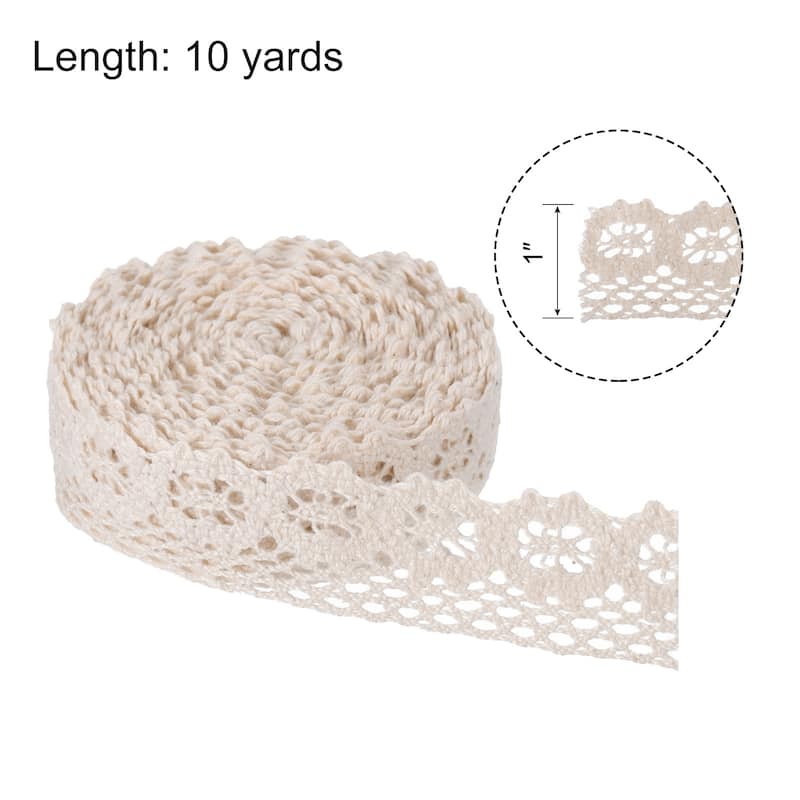 Lace Ribbon 1.2 Inch Cotton Lace Trim White Style 11 - Beige - 1" x 10 Yards