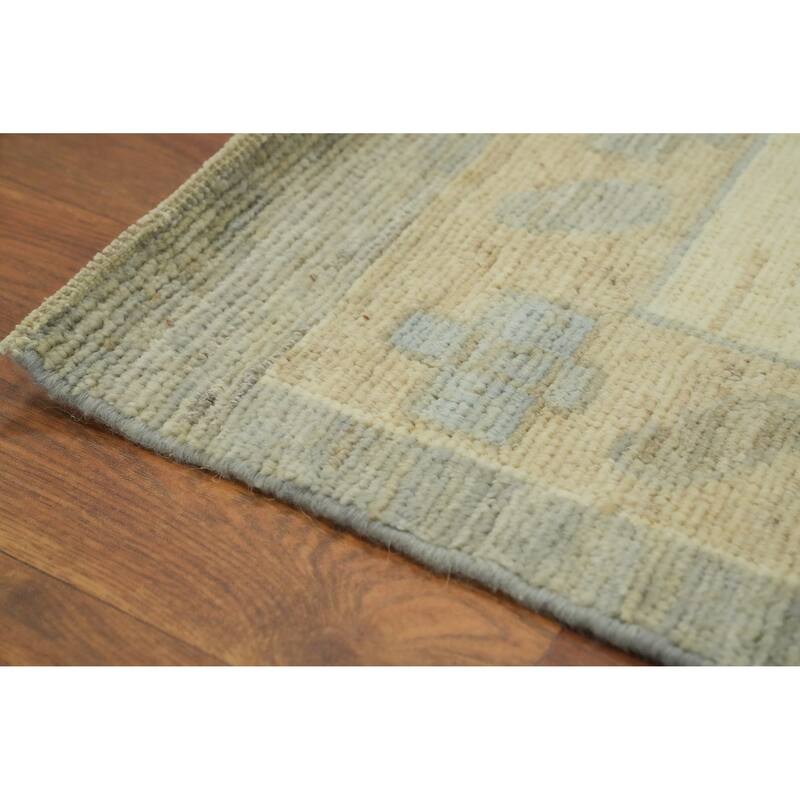 Handmade Gray Oushak Vegetable Dye Large Rug, Floral Geometric Carpet - 14' 0'' X 10' 1''