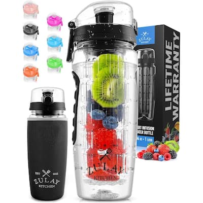 Zulay Kitchen Fruit Infuser Water Bottle With Sleeve 34oz