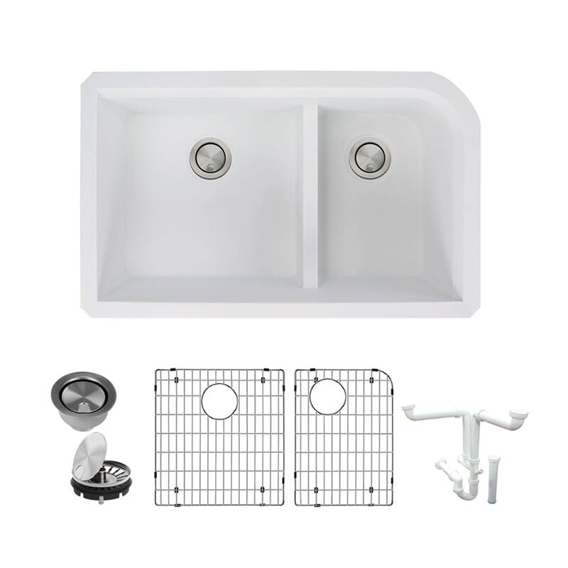 Transolid K-RUDJ3118 Radius 31-3/4" Undermount Double Basin Granite - White