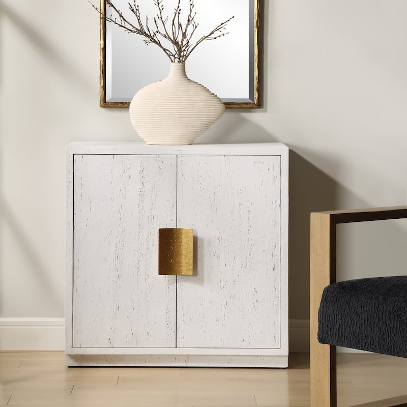 2-Door Storage Cabinet - 32.25" - White and Gold