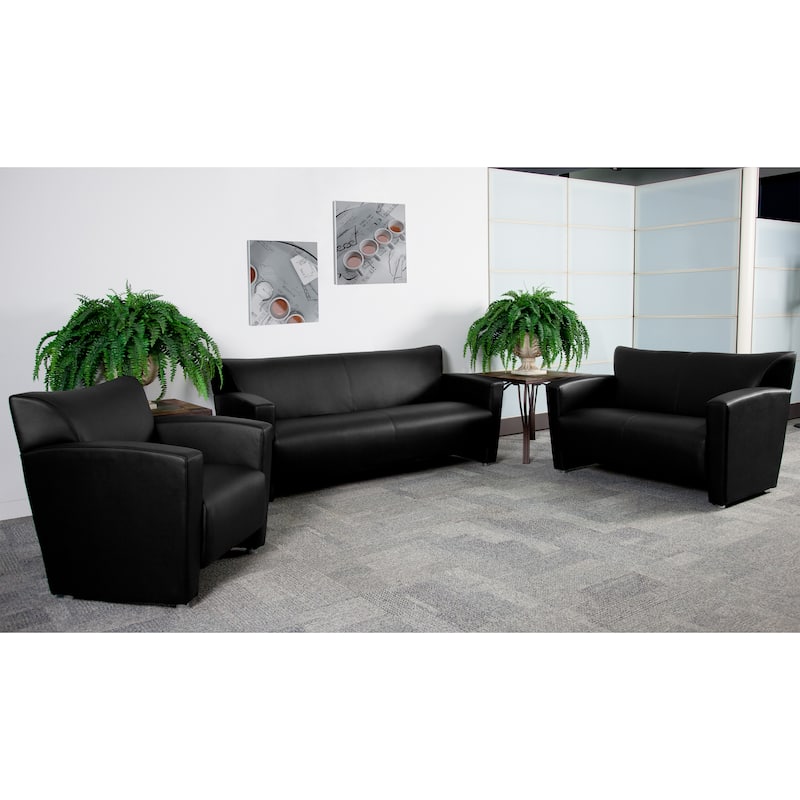 Reception Set with Extended Panel Arms - Black Faux Leather