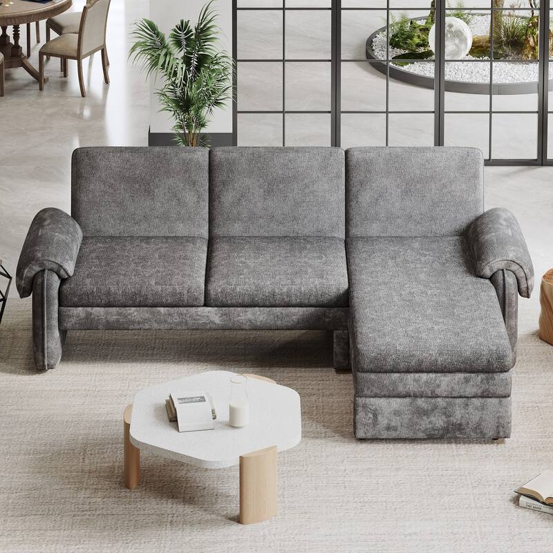 Convertible Recliner Futon Sofa with Adjustable Backrest - Grey
