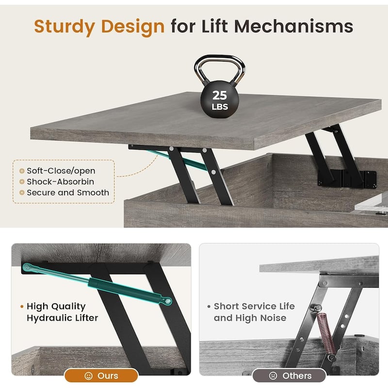 Coffee Table Lift Top 2 Drawers Hidden Compartment for Living Room