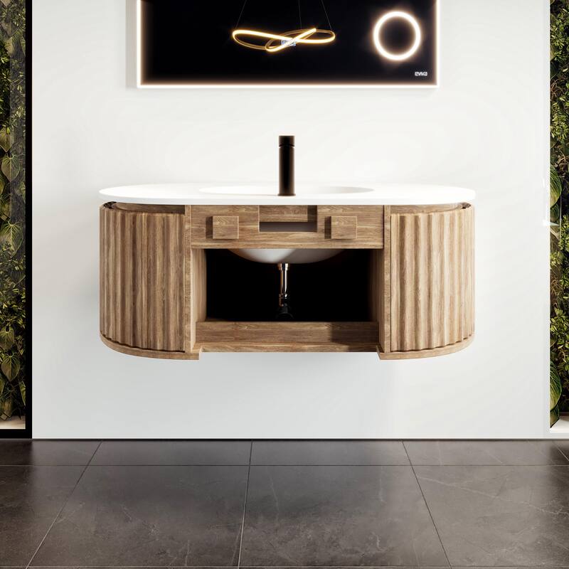 Haven 39"W Medium Oak Wallmount Bath Vanity with Integrated Sink Top