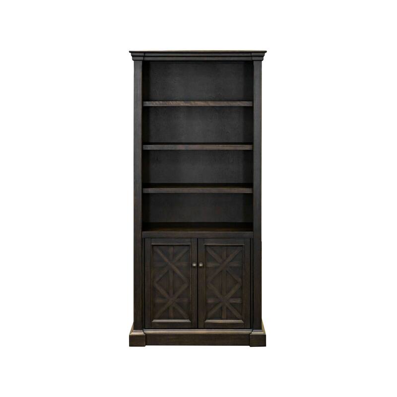 Traditional Wood Bookcase With Doors, Office Shelving, Storage Cabinet, Fully Assembled, Dark Brown - 36W x 78H x 13.5D