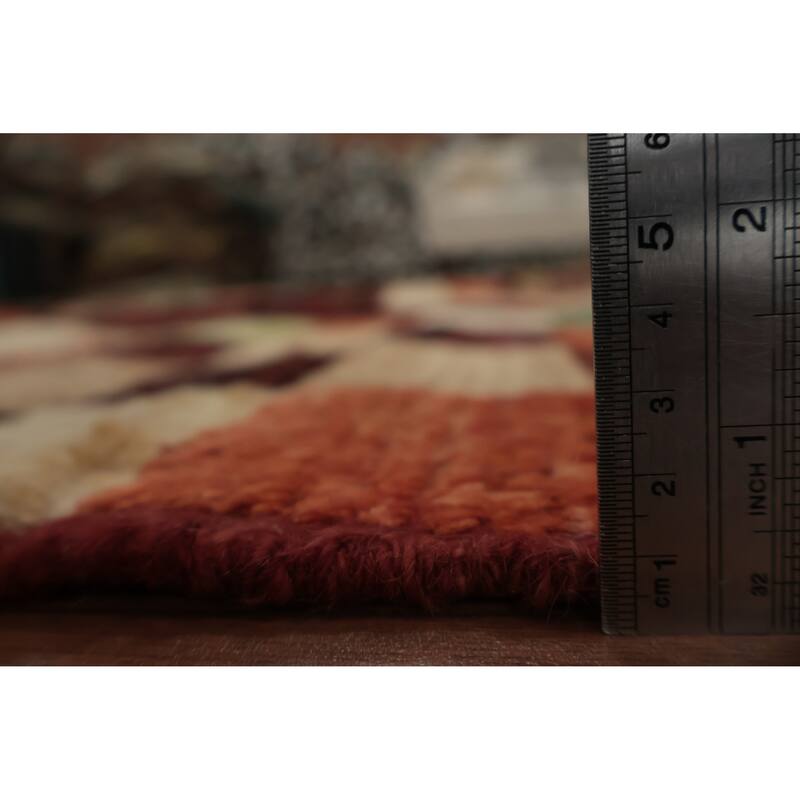 Hand Knotted Oriental 100% Wool Carpet Modern Geometric Red Moroccan Area Rug - 9' 11'' X 7' 0''