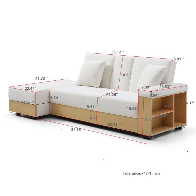 Anmytek Cream White Storage Sectional Sofa Multifunctional Sleeper Small Apartment Living Room Convertible Modern Comfort
