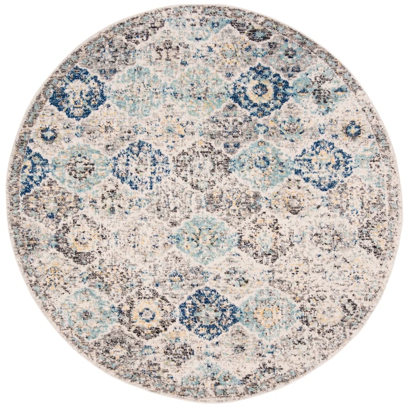 SAFAVIEH Madison Avery Boho Chic Distressed Area Rug - 6'7" x  6'7" - Ivory/Aqua - Runner/Round